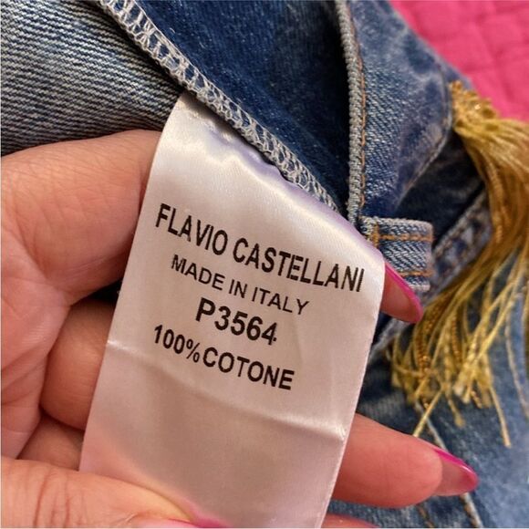Flavio Castellani Blue Jean Shorts with Fringe Detailing, US4 - Picture 7 of 7